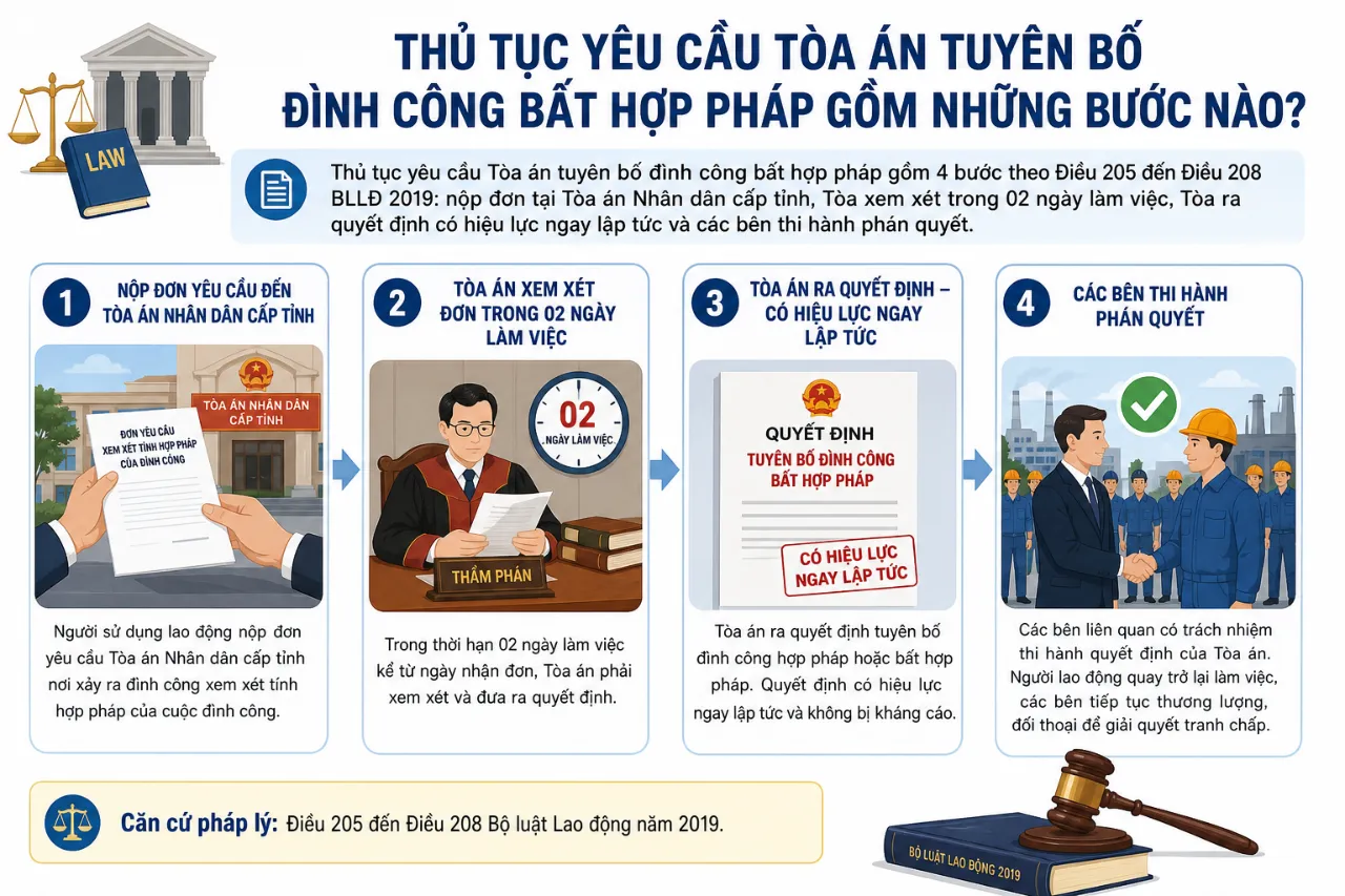Thủ Tục Yêu Cầu Tòa Án Tuyên Bố Đình Công Bất Hợp Pháp Gồm Những Bước Nào?
