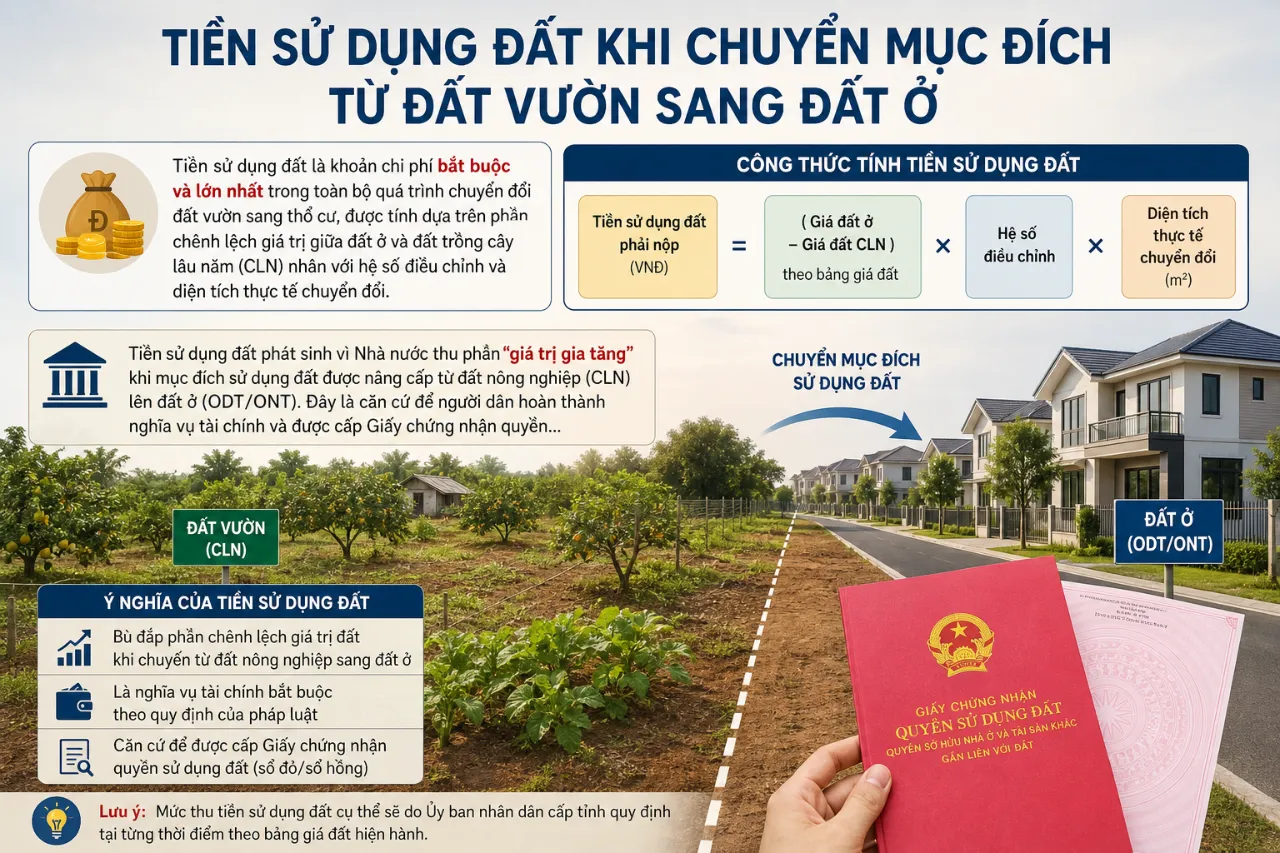 Tiền sử dụng đất khi chuyển mục đích từ đất vườn sang đất ở