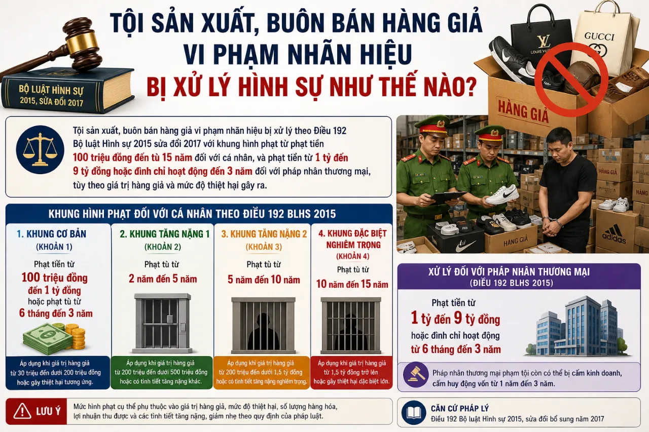 Tội Sản Xuất, Buôn Bán Hàng Giả Vi Phạm Nhãn Hiệu Bị Xử Lý Hình Sự Như Thế Nào?