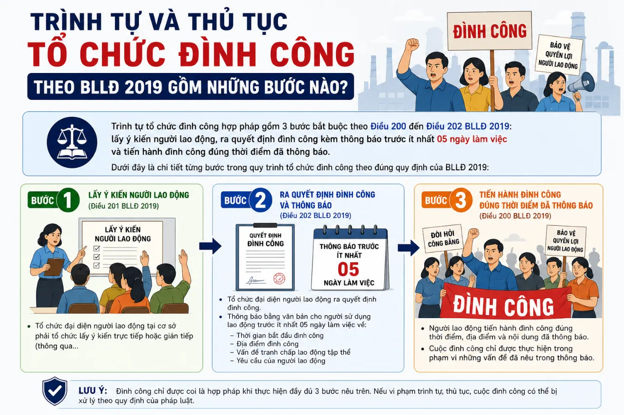 Trình Tự và Thủ Tục Tổ Chức Đình Công Theo BLLĐ 2019 Gồm Những Bước Nào?