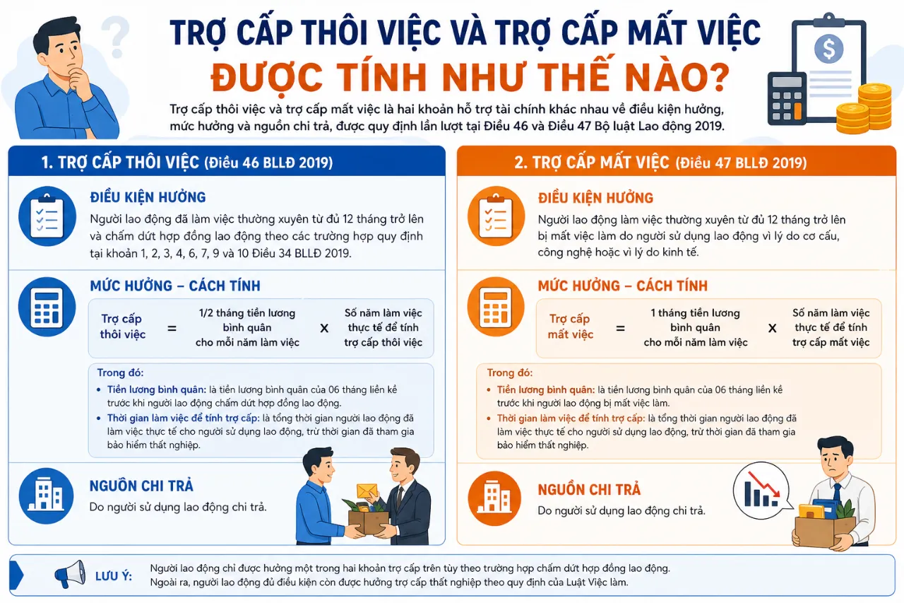 Trợ Cấp Thôi Việc Và Trợ Cấp Mất Việc Được Tính Như Thế Nào?