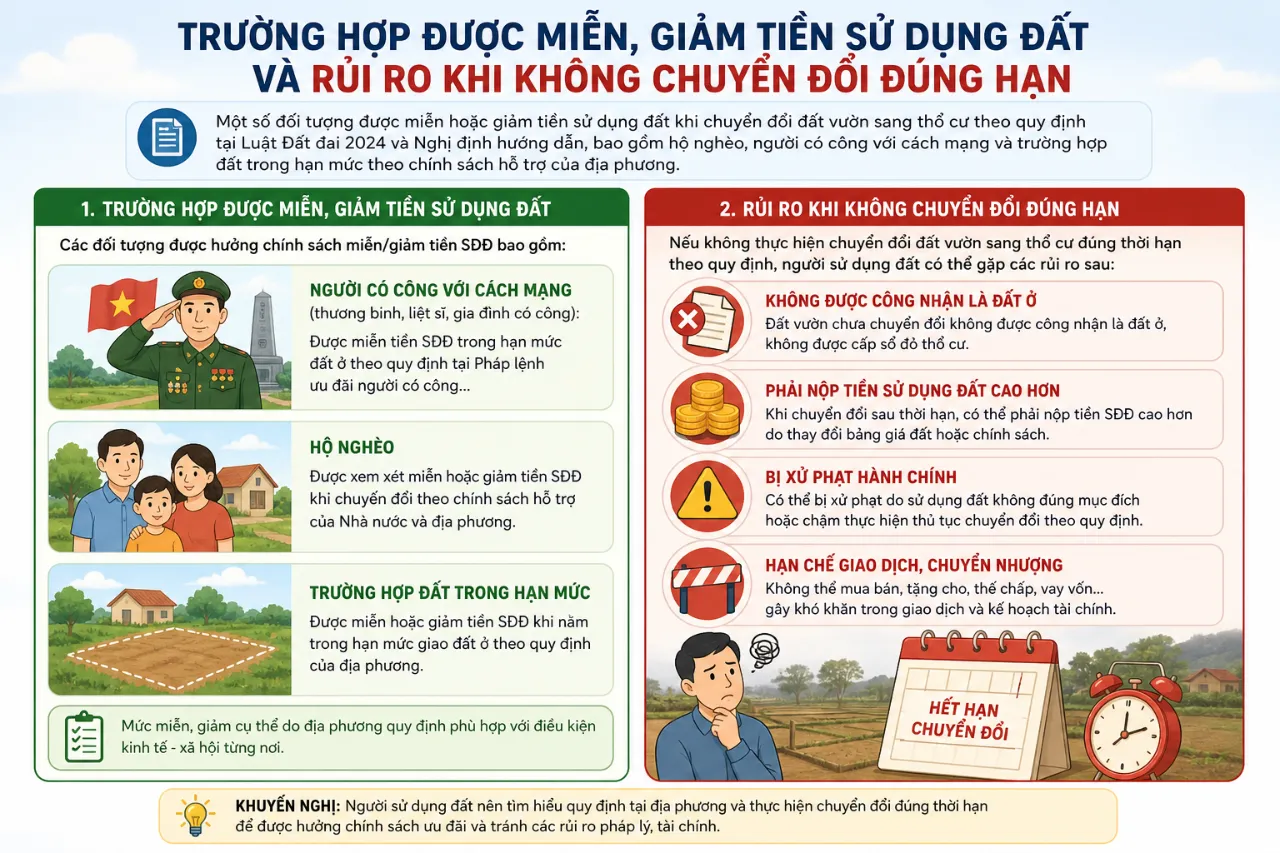 Trường hợp được miễn, giảm tiền sử dụng đất và rủi ro khi không chuyển đổi đúng hạn